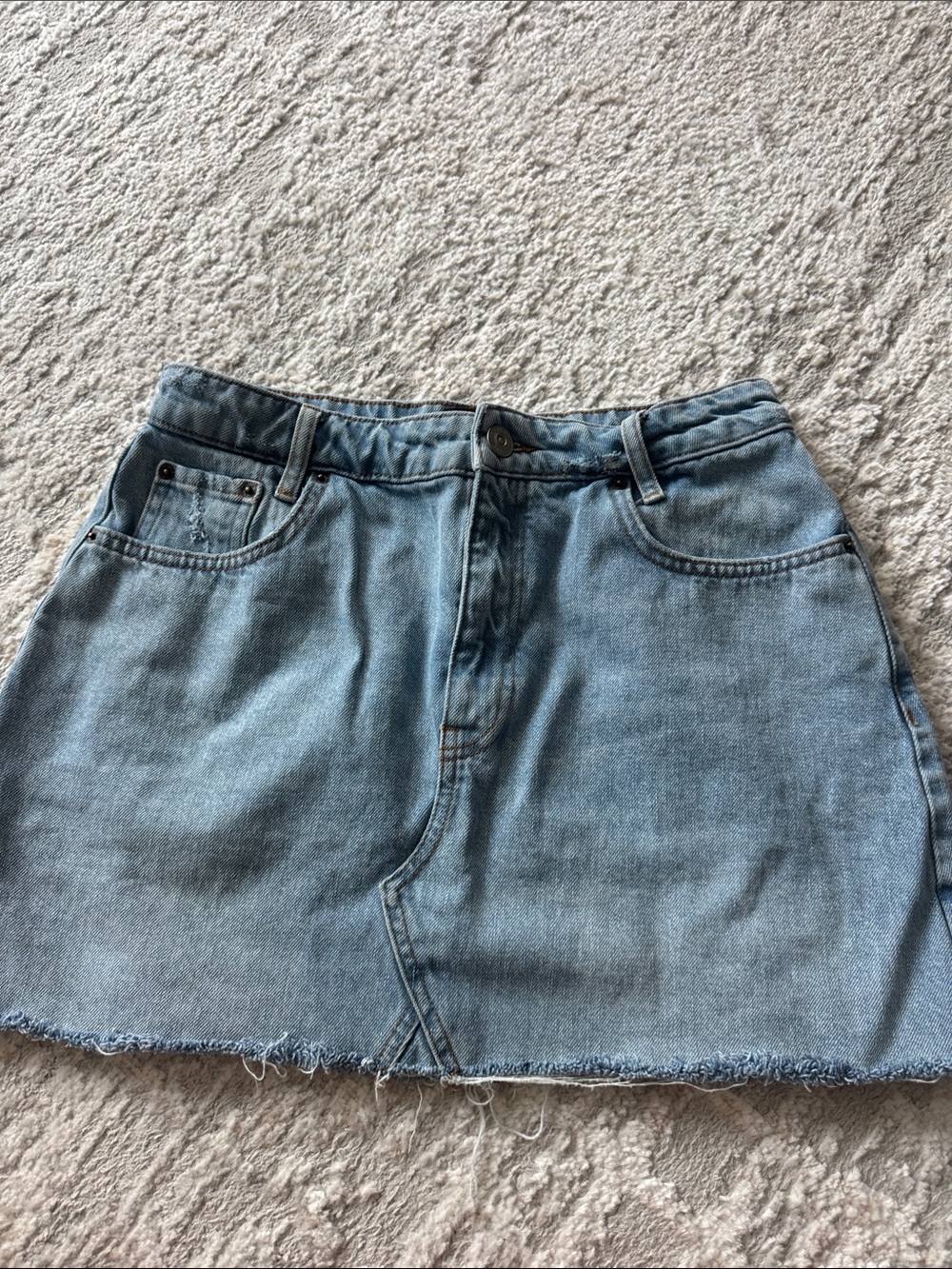 BDG Light Blue Denim Mini Skirt with Frayed Hem